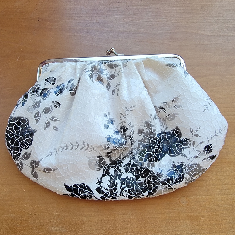 Elegant Floral Clutch Bag - Black and White